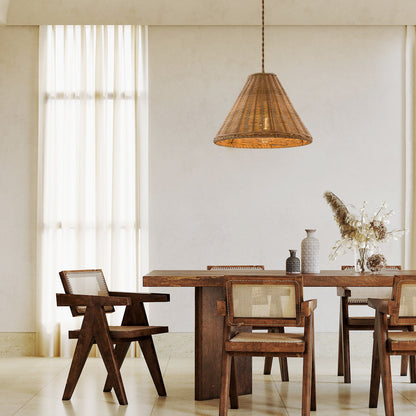 Cone Shaped Natural Rattan Shade Pendant Lamp