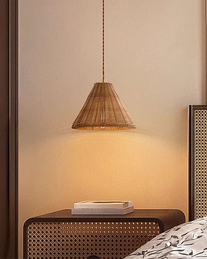 Cone Shaped Natural Rattan Shade Pendant Lamp