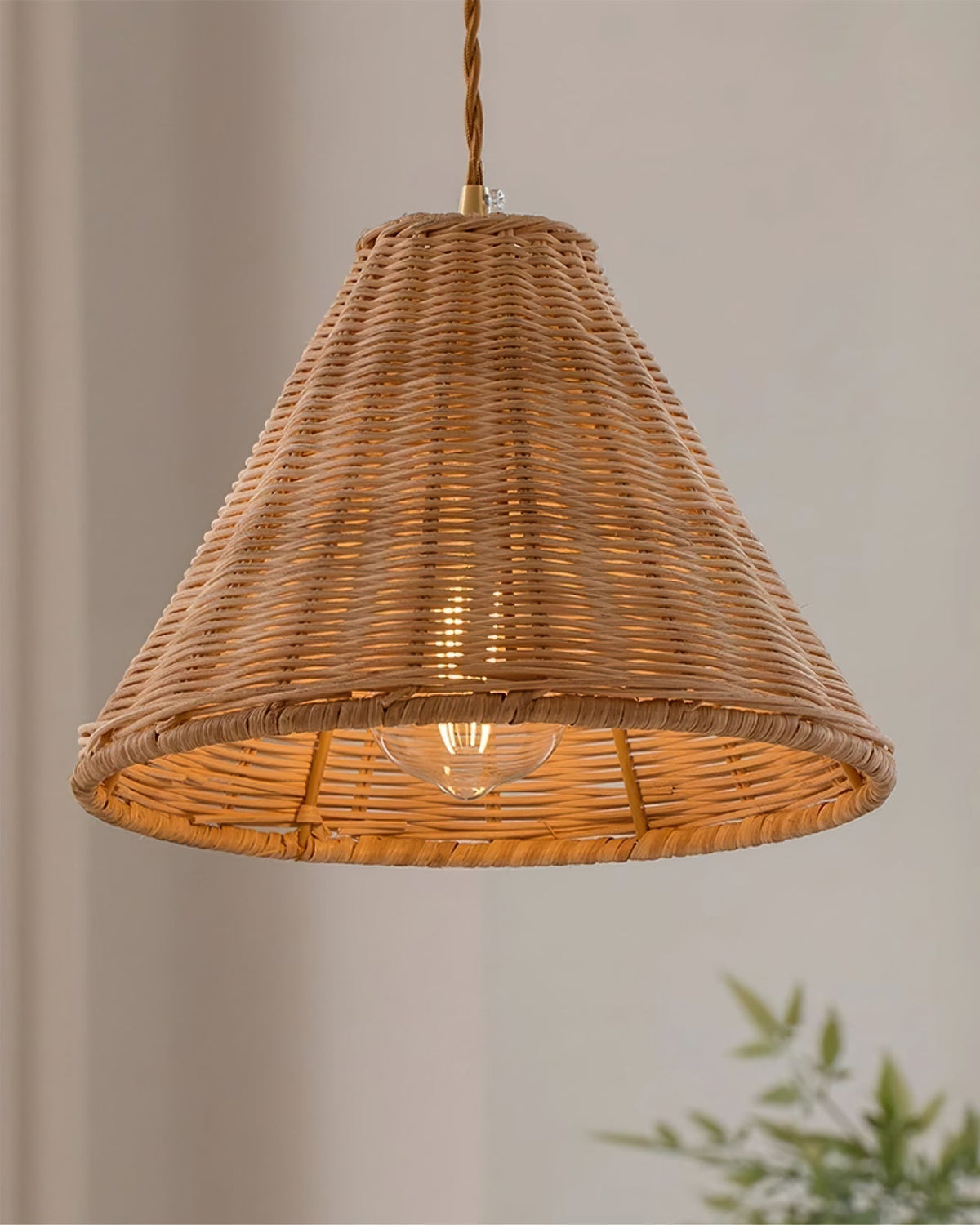 Cone Shaped Natural Rattan Shade Pendant Lamp