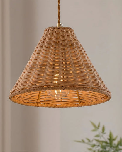 Cone Shaped Natural Rattan Shade Pendant Lamp