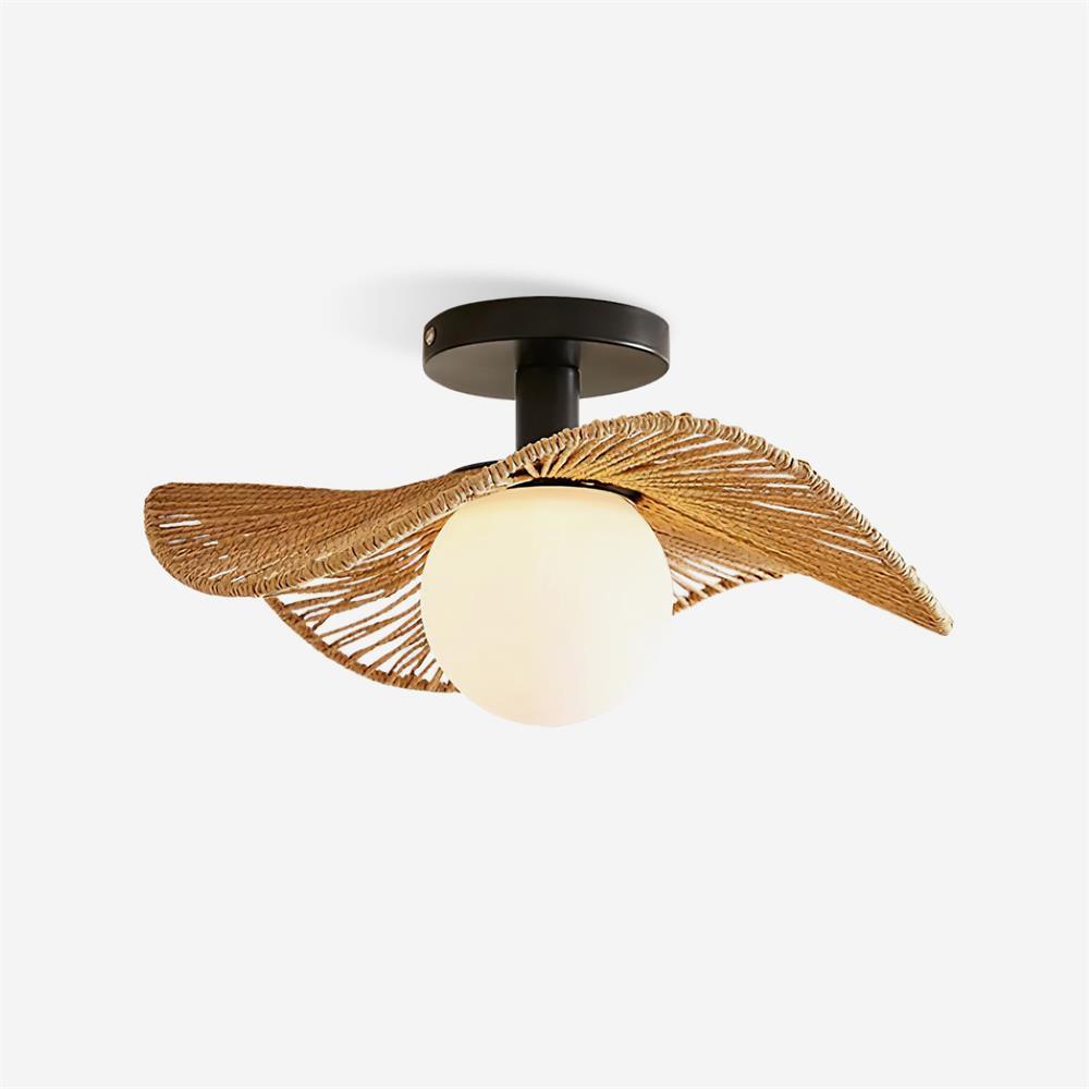 Glass Shade And Hemp Rope Metal Semi Flush Ceiling Light