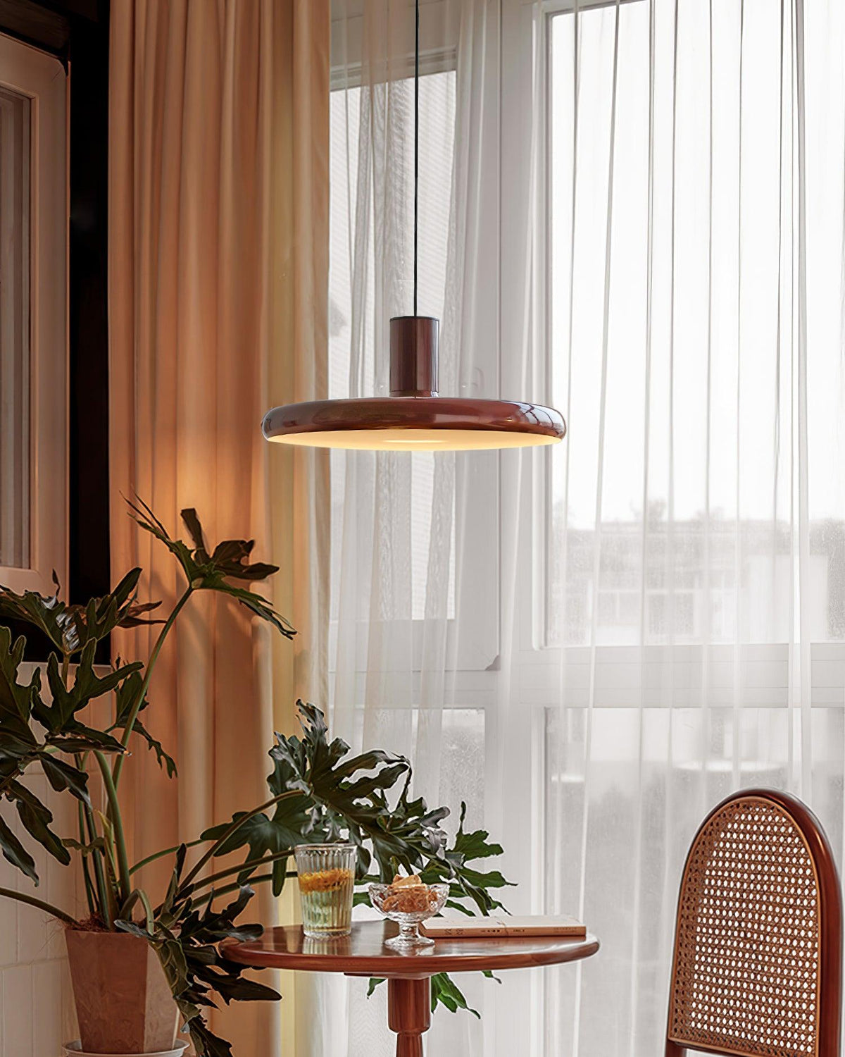 Industrial Flair Red Pendant Light With Disc