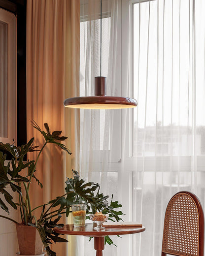 Industrial Flair Red Pendant Light With Disc