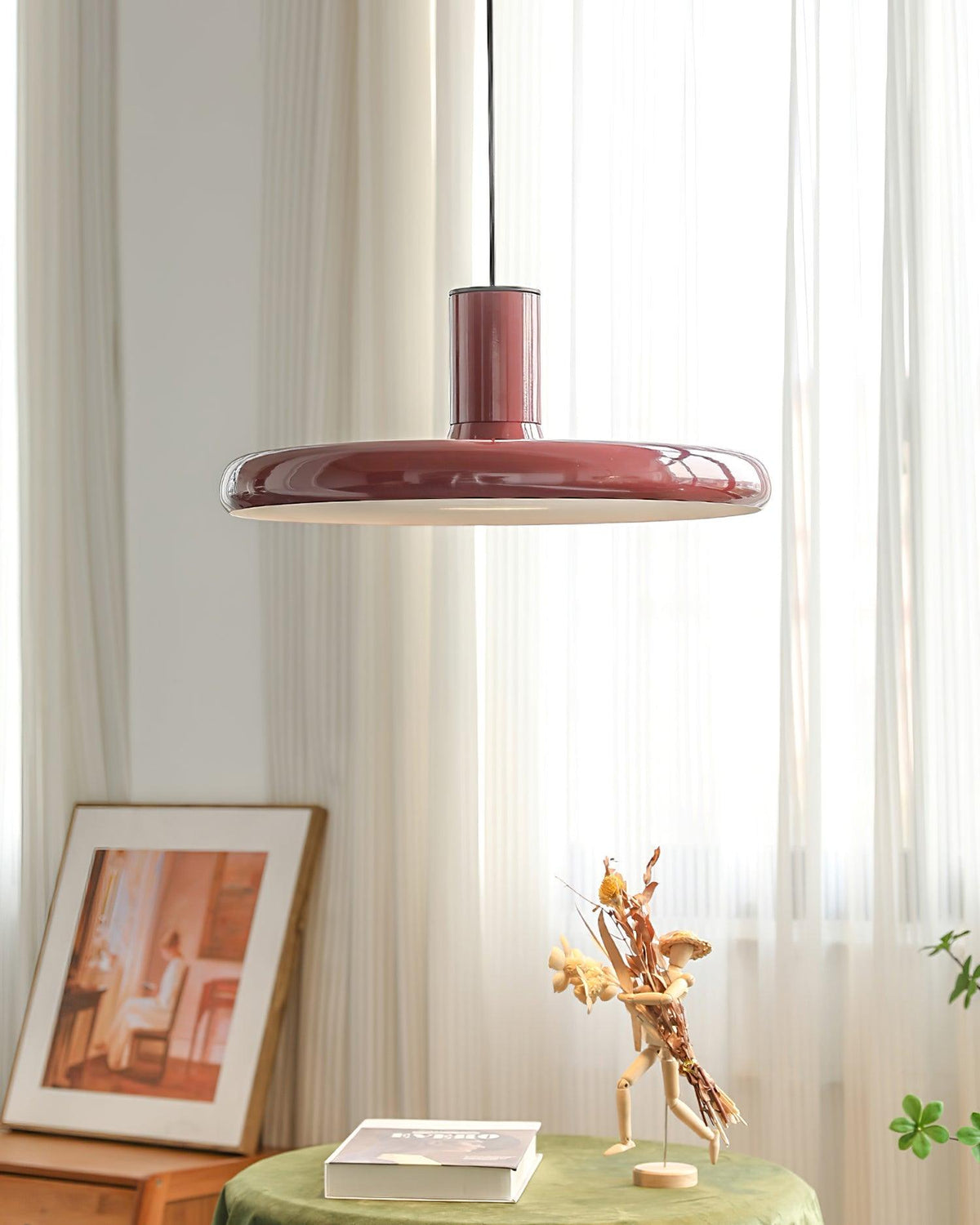 Industrial Flair Red Pendant Light With Disc