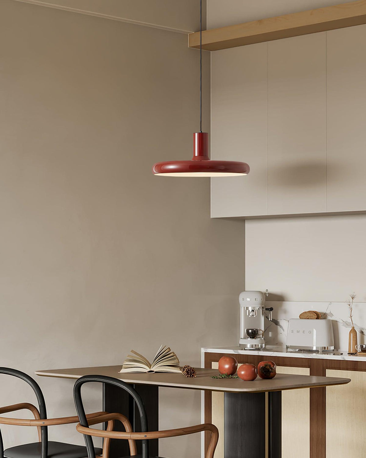 Industrial Flair Red Pendant Light With Disc