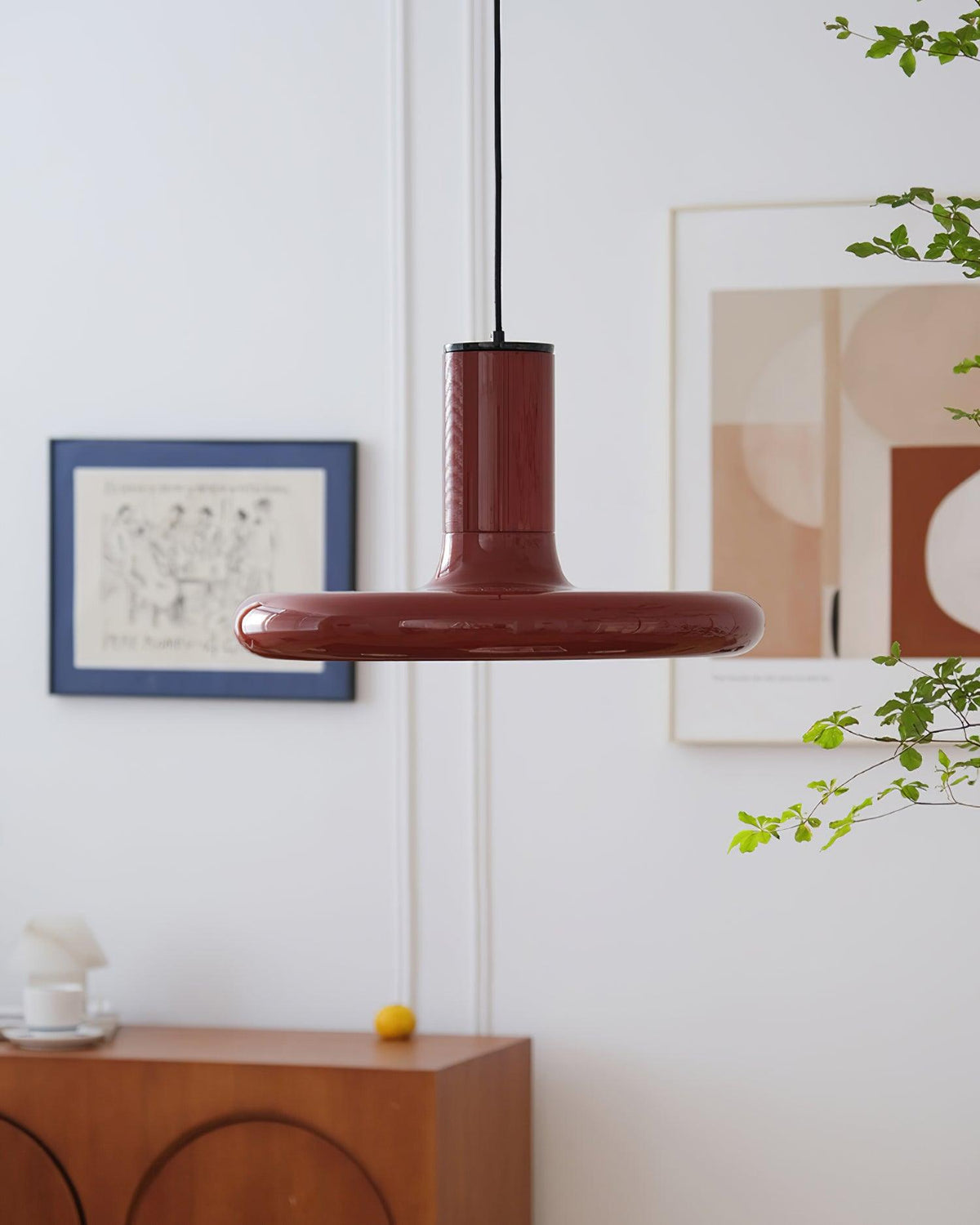 Industrial Flair Red Pendant Light With Disc