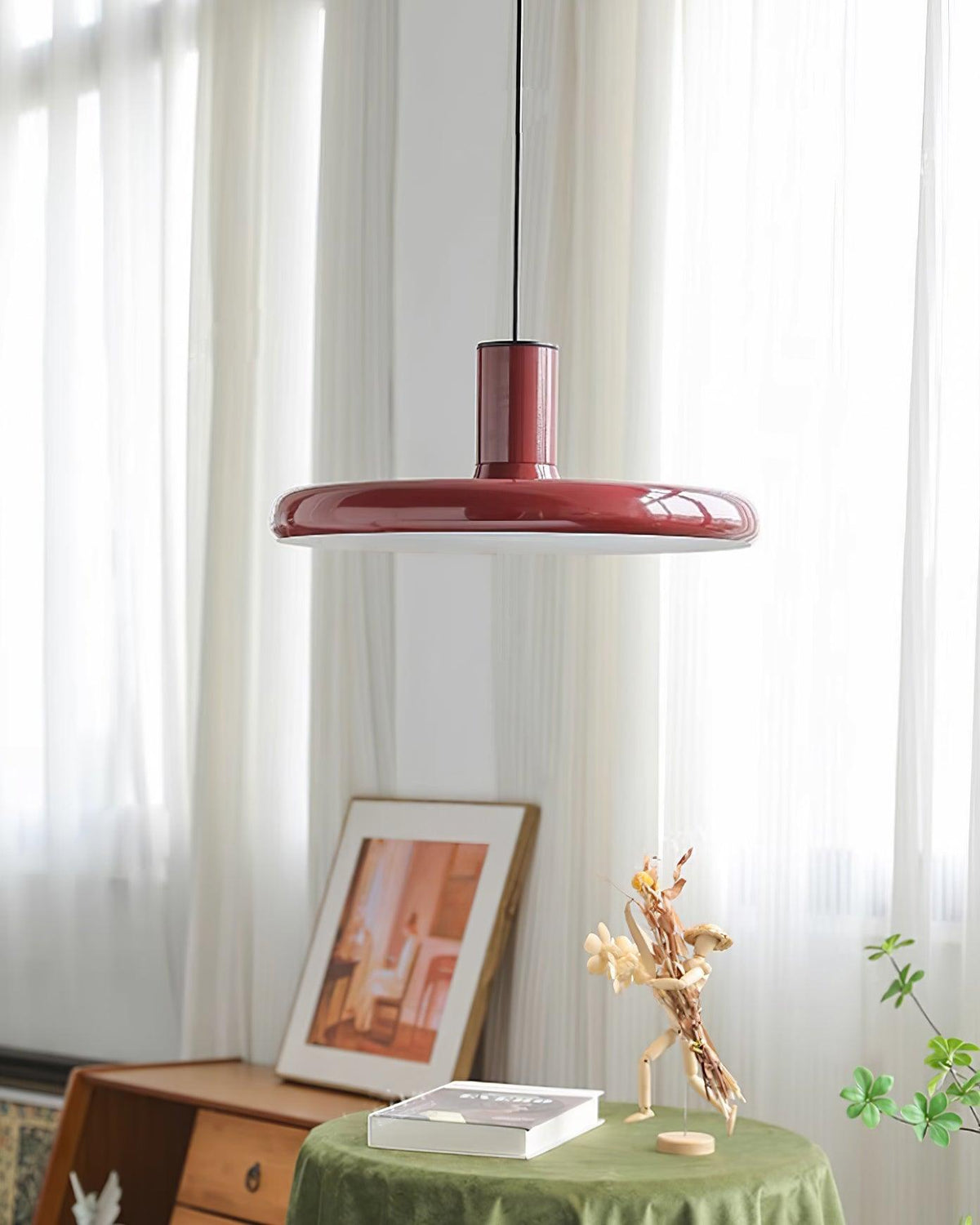 Industrial Flair Red Pendant Light With Disc