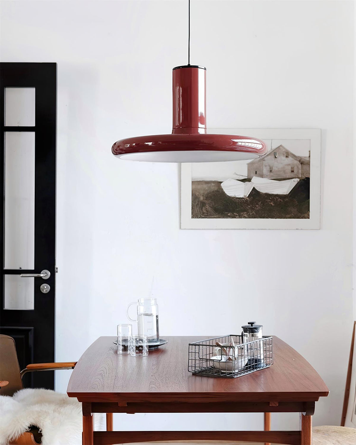 Industrial Flair Red Pendant Light With Disc