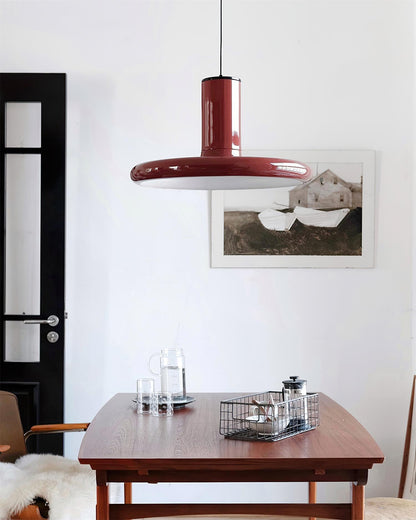 Industrial Flair Red Pendant Light With Disc
