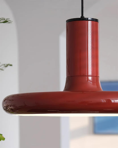 Industrial Flair Red Pendant Light With Disc