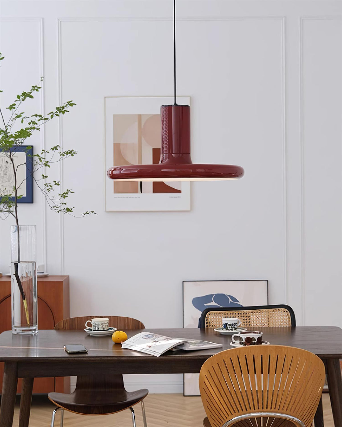 Industrial Flair Red Pendant Light With Disc