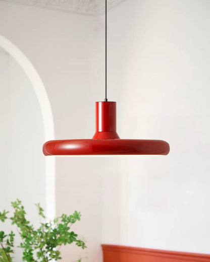 Industrial Flair Red Pendant Light With Disc