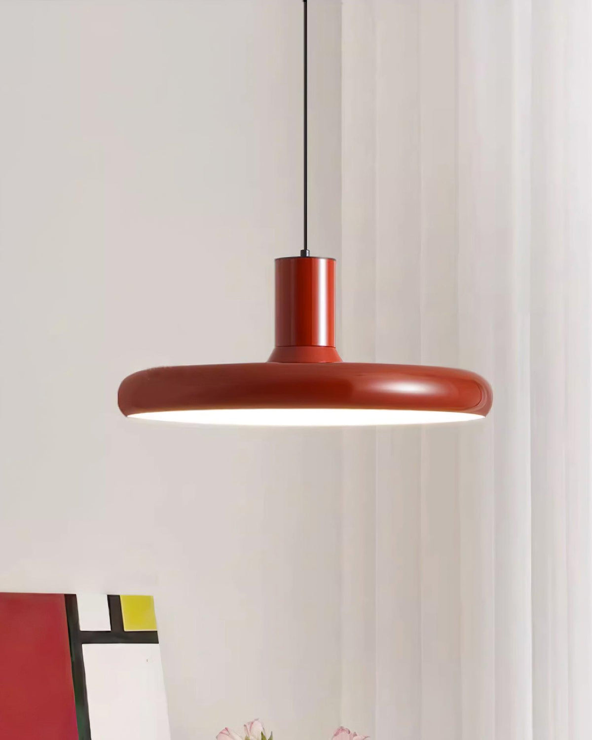 Industrial Flair Red Pendant Light With Disc