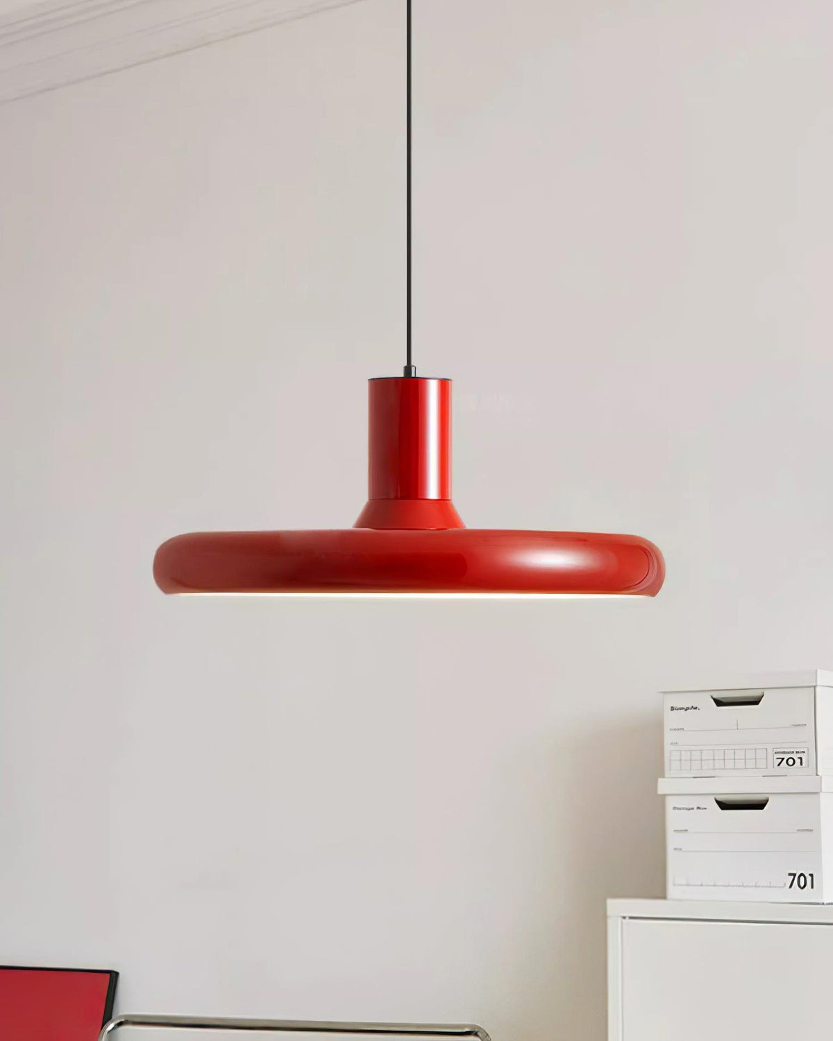 Industrial Flair Red Pendant Light With Disc