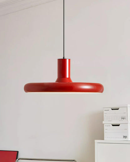 Industrial Flair Red Pendant Light With Disc