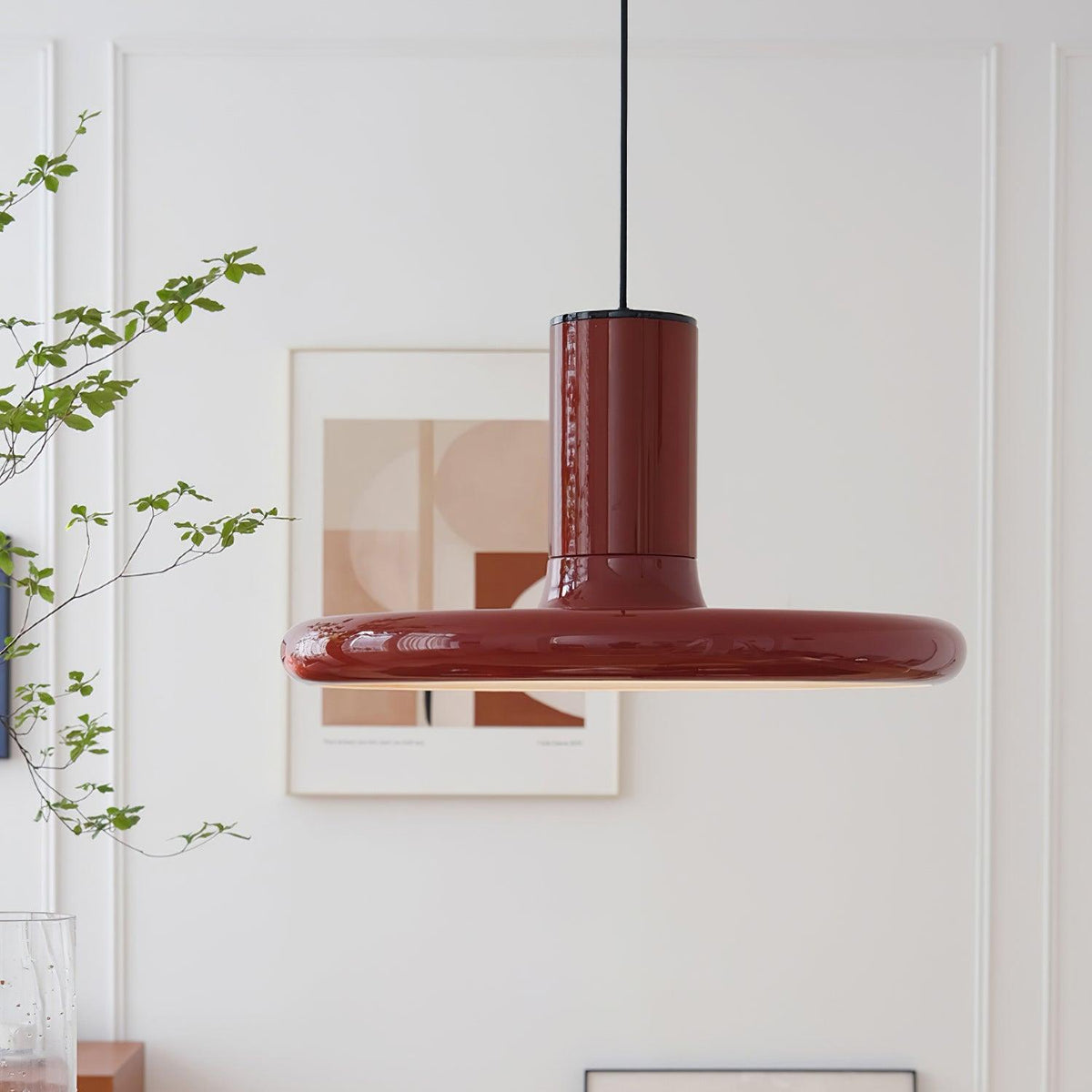 Industrial Flair Red Pendant Light With Disc