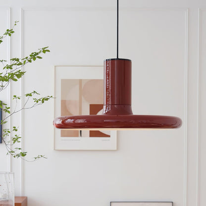 Industrial Flair Red Pendant Light With Disc