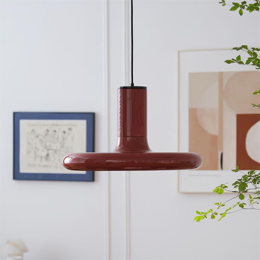 Industrial Flair Red Pendant Light With Disc
