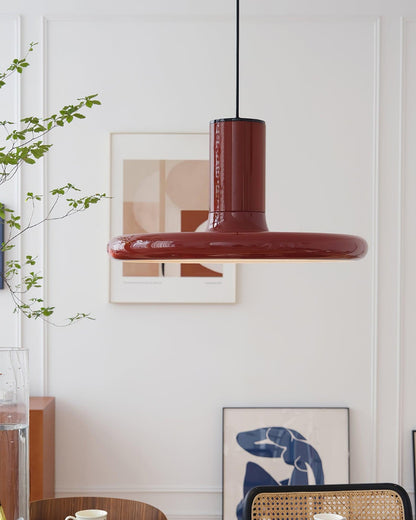 Industrial Flair Red Pendant Light With Disc