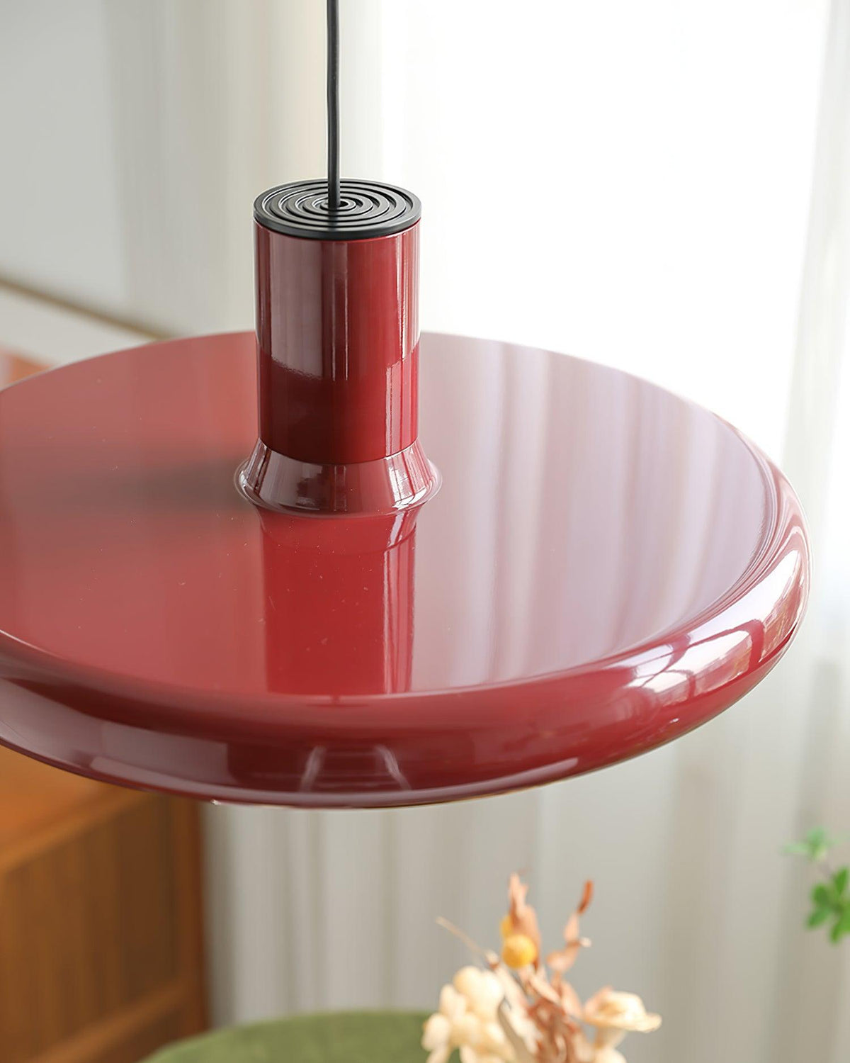 Industrial Flair Red Pendant Light With Disc