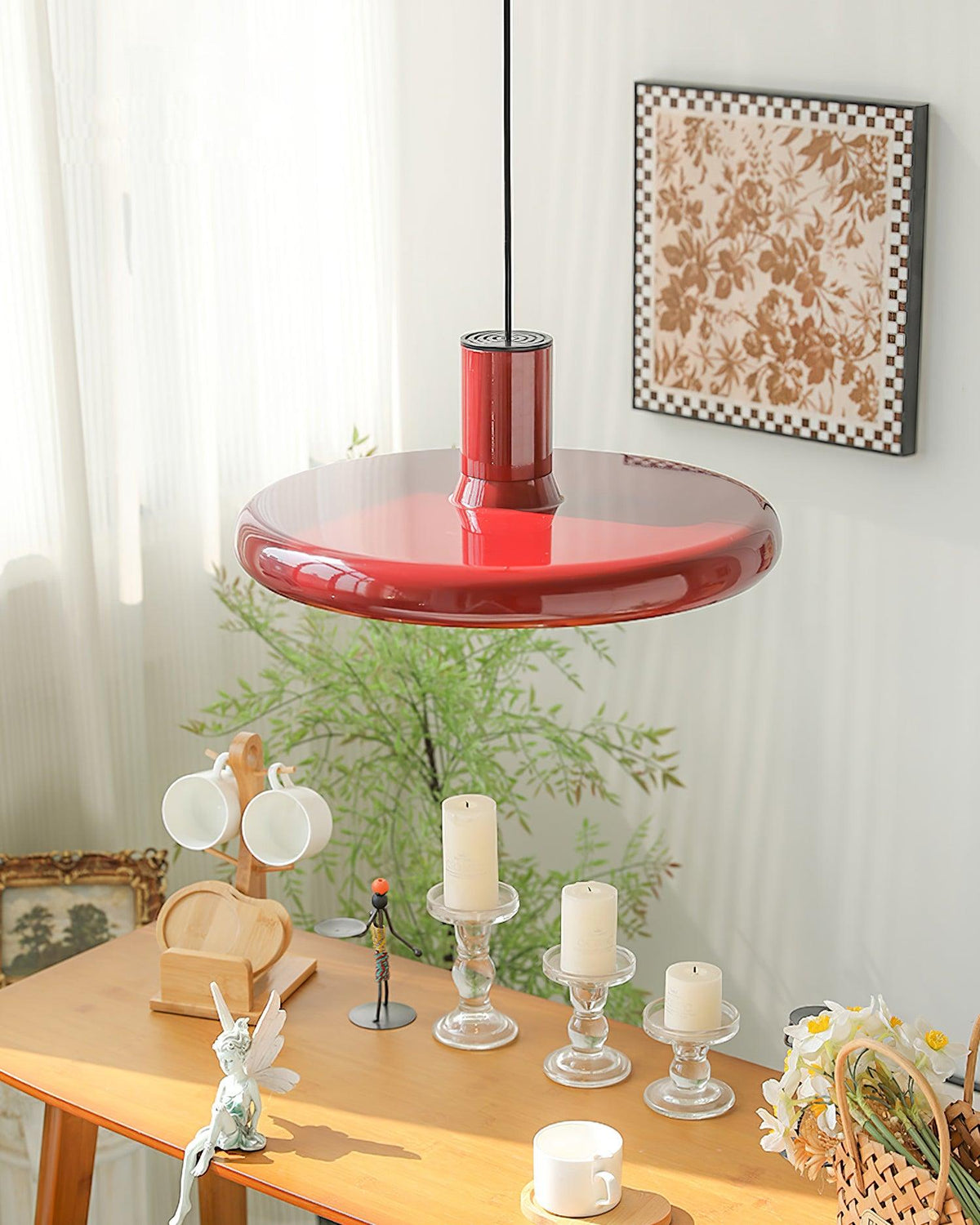 Industrial Flair Red Pendant Light With Disc