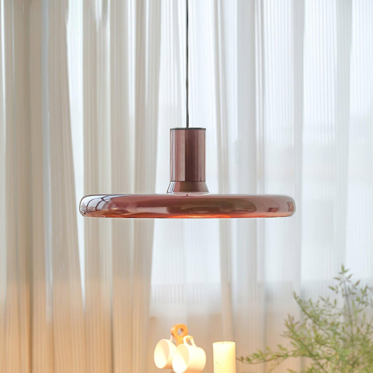 Industrial Flair Red Pendant Light With Disc