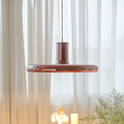 Industrial Flair Red Pendant Light With Disc