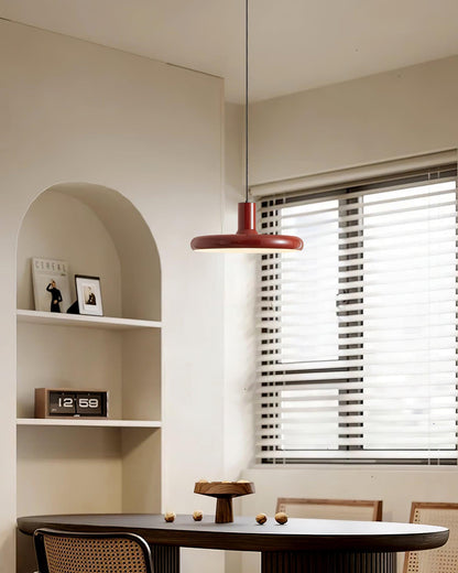 Industrial Flair Red Pendant Light With Disc