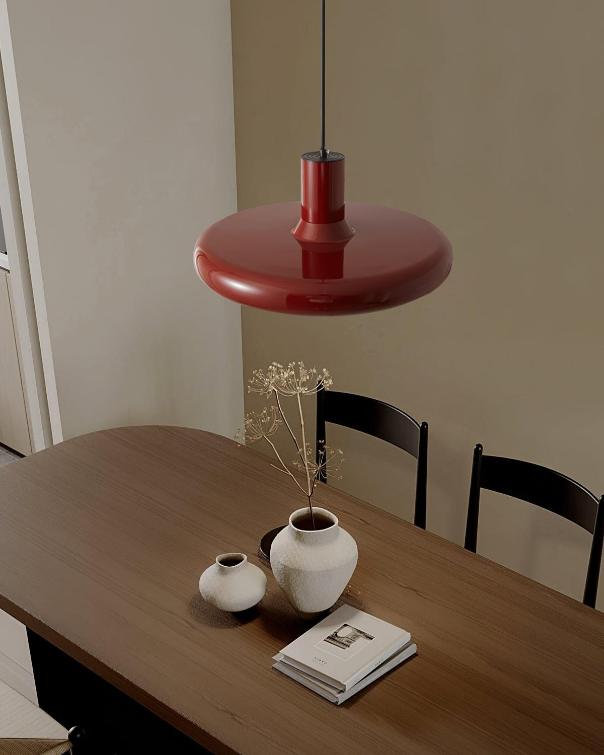 Industrial Flair Red Pendant Light With Disc