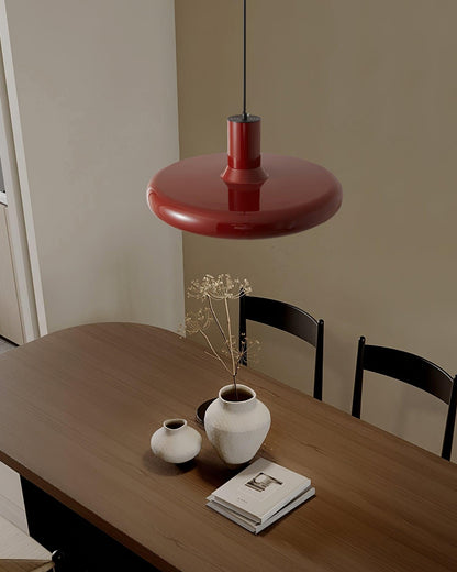 Industrial Flair Red Pendant Light With Disc