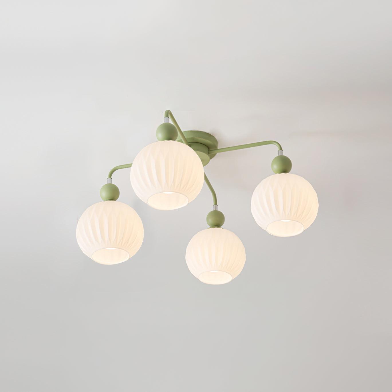 Sculptural Arms Ceiling Light With Rippled Glass Globe