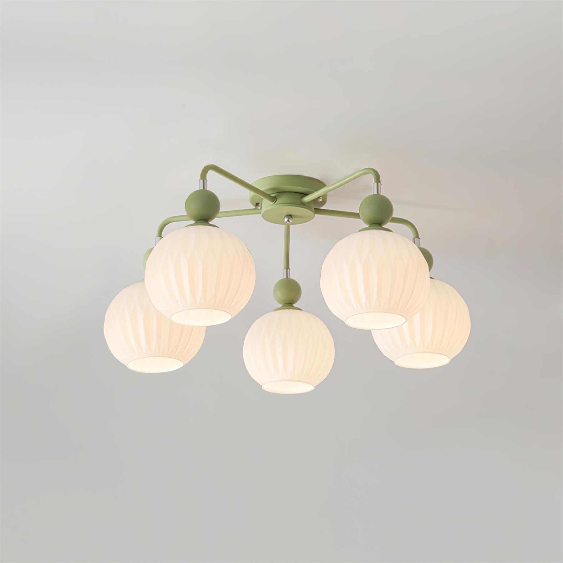 Sculptural Arms Ceiling Light With Rippled Glass Globe