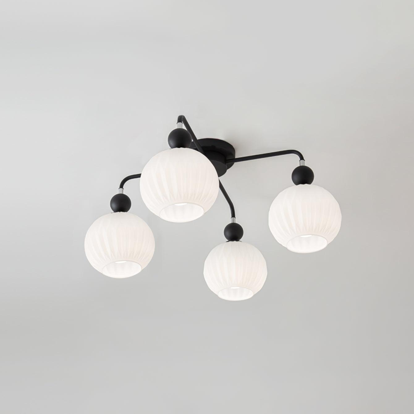 Sculptural Arms Ceiling Light With Rippled Glass Globe