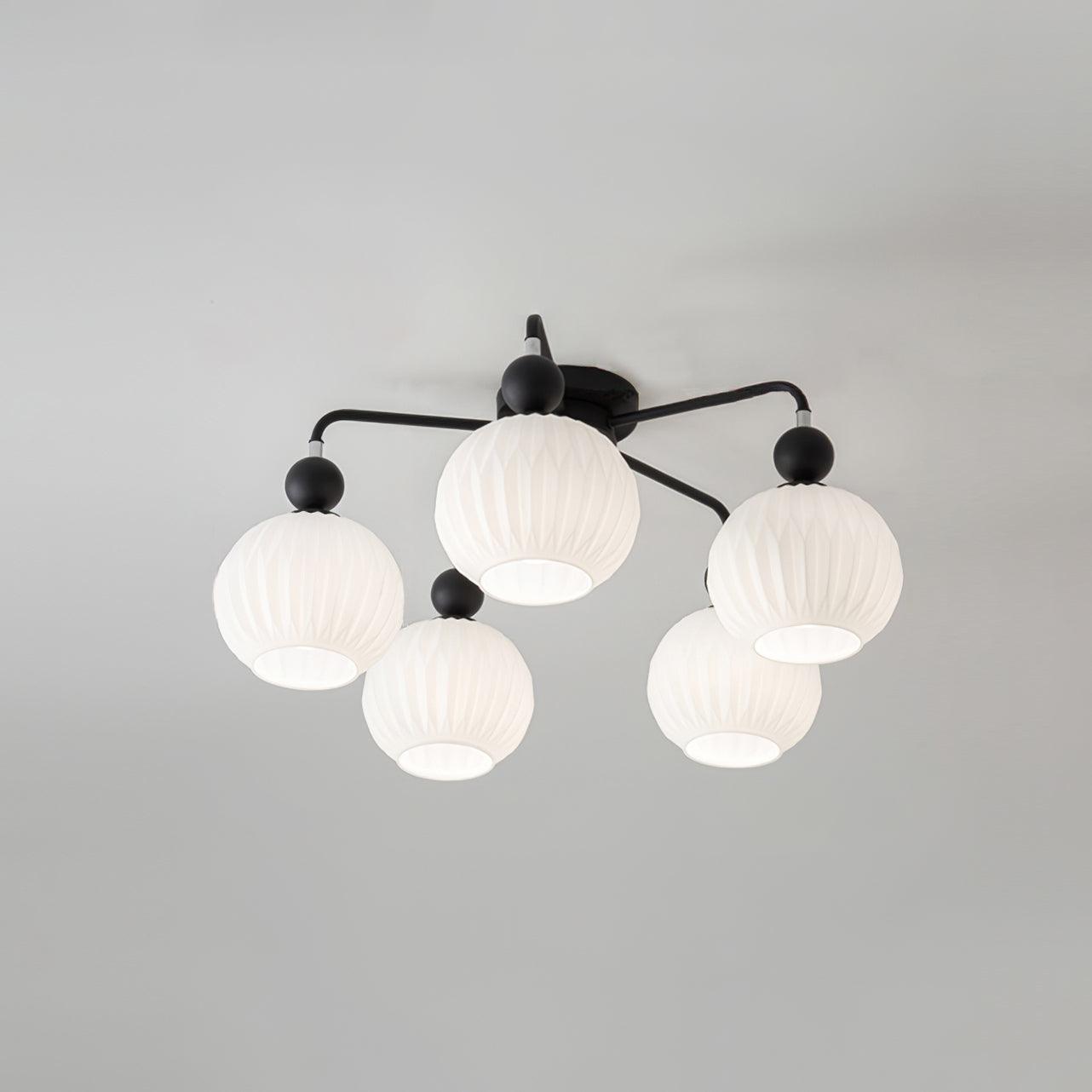 Sculptural Arms Ceiling Light With Rippled Glass Globe