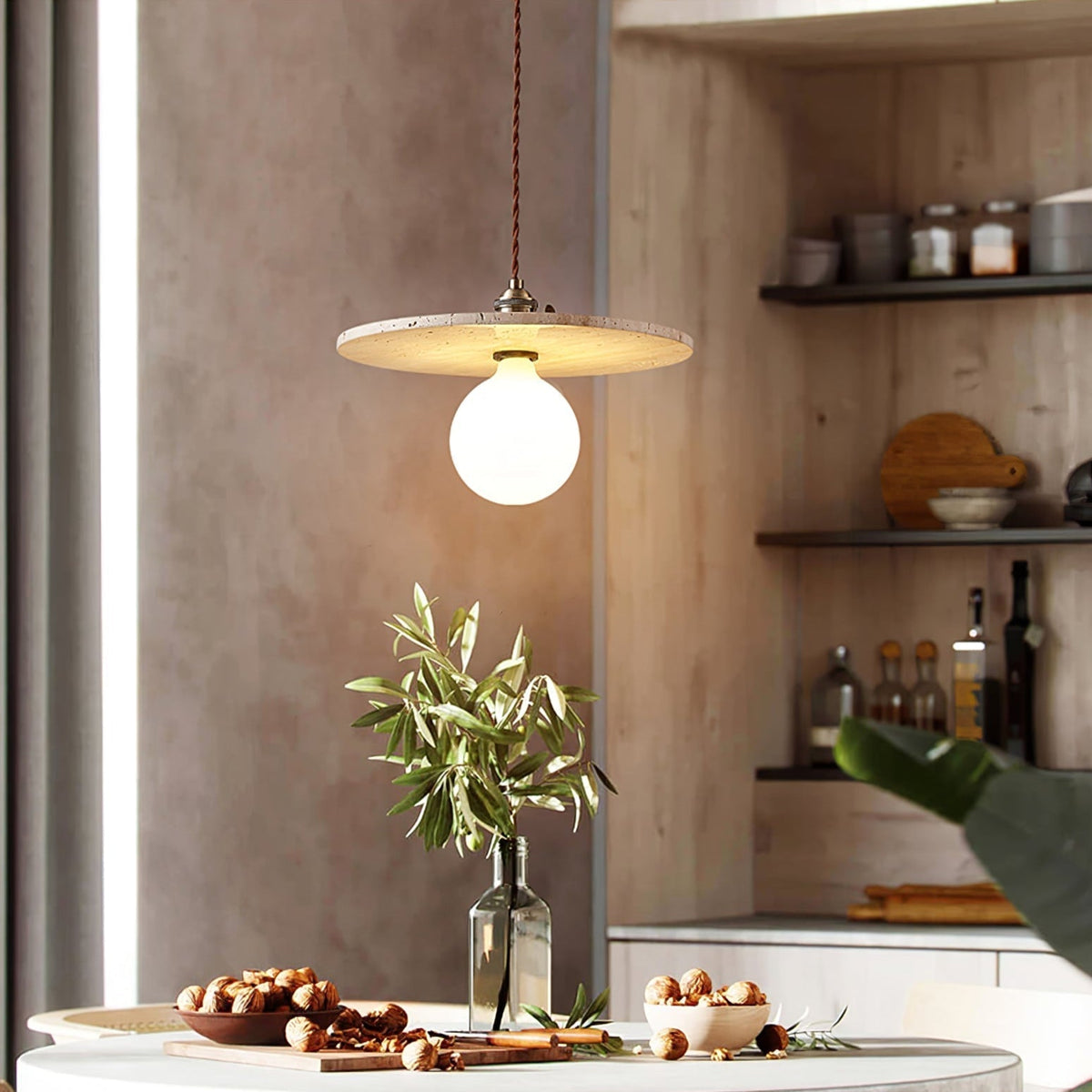 Soft Ambient Glow Travertine Pendant Light