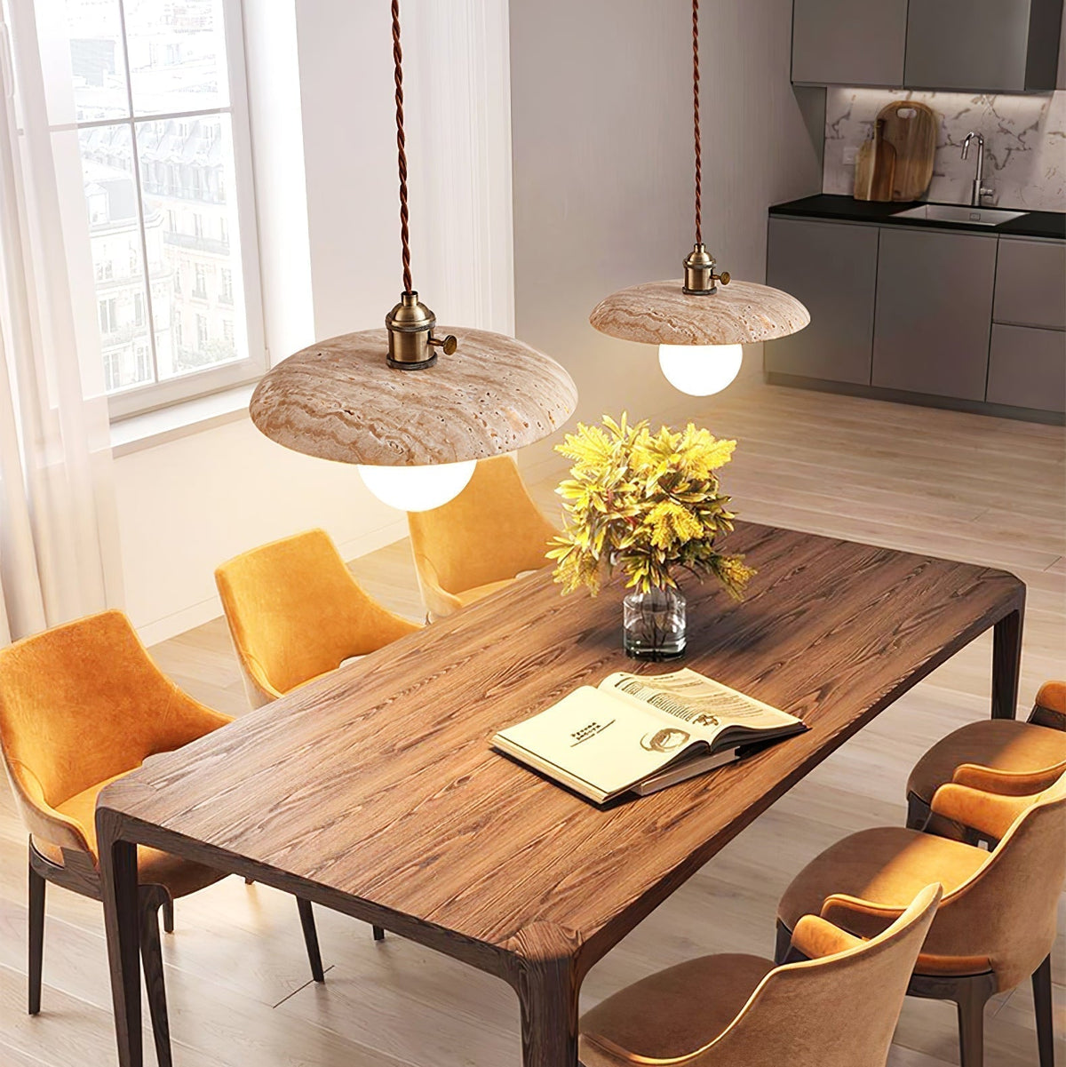 Soft Ambient Glow Travertine Pendant Light