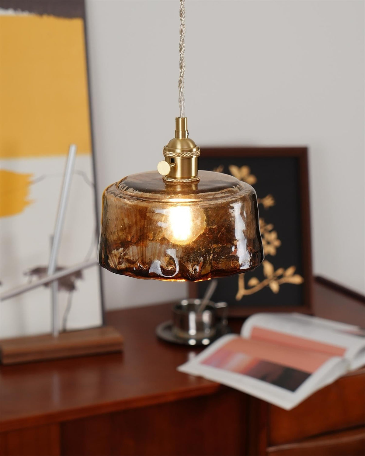 Warm Glow Amber Glass Pendant Light
