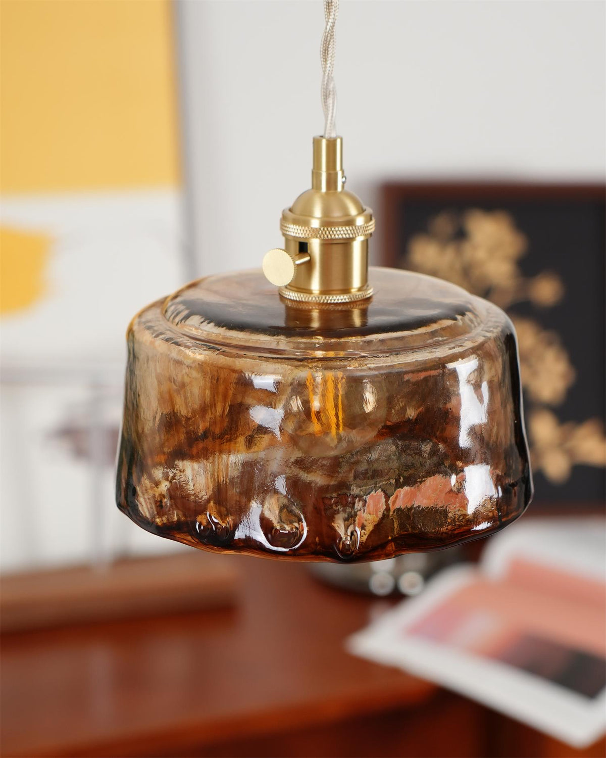 Warm Glow Amber Glass Pendant Light