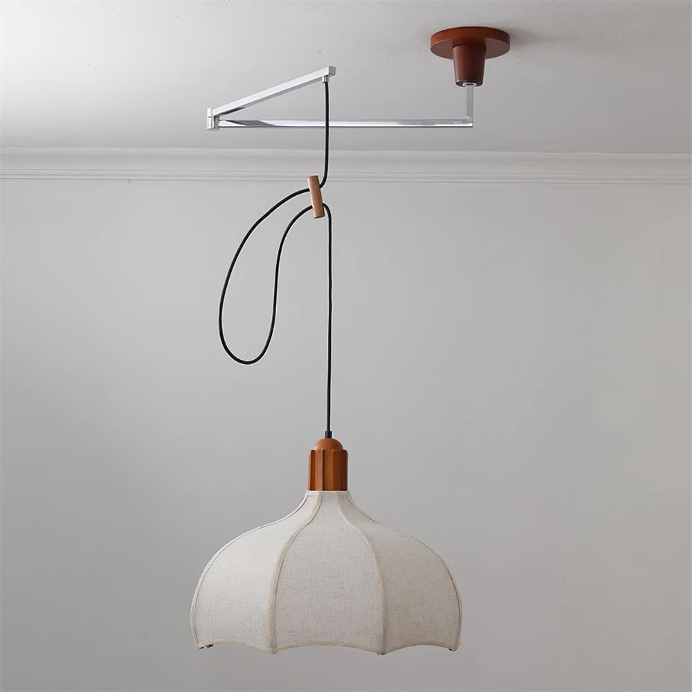 Adjustable Height Walnut Fabric Pendant Light E26 E27