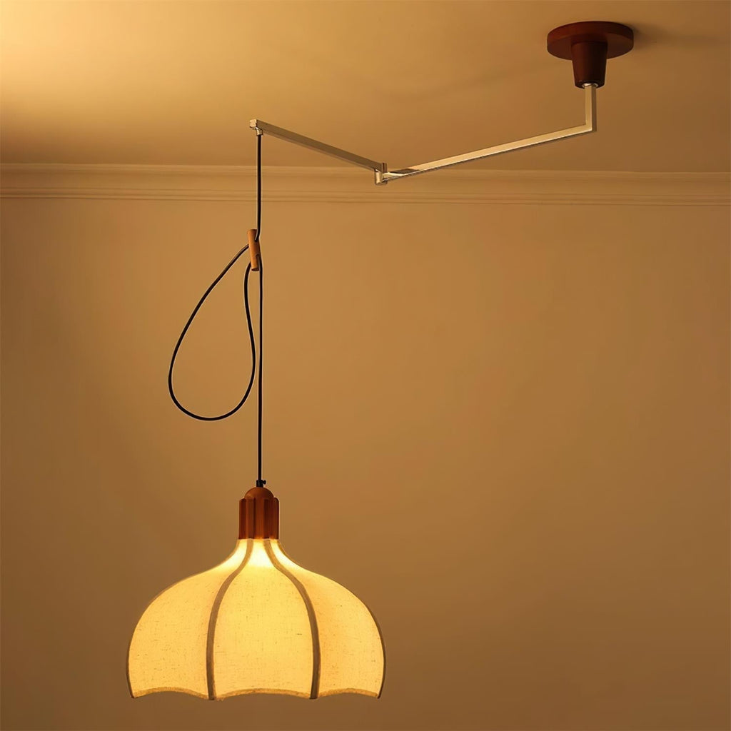 Adjustable Height Walnut Fabric Pendant Light E26 E27