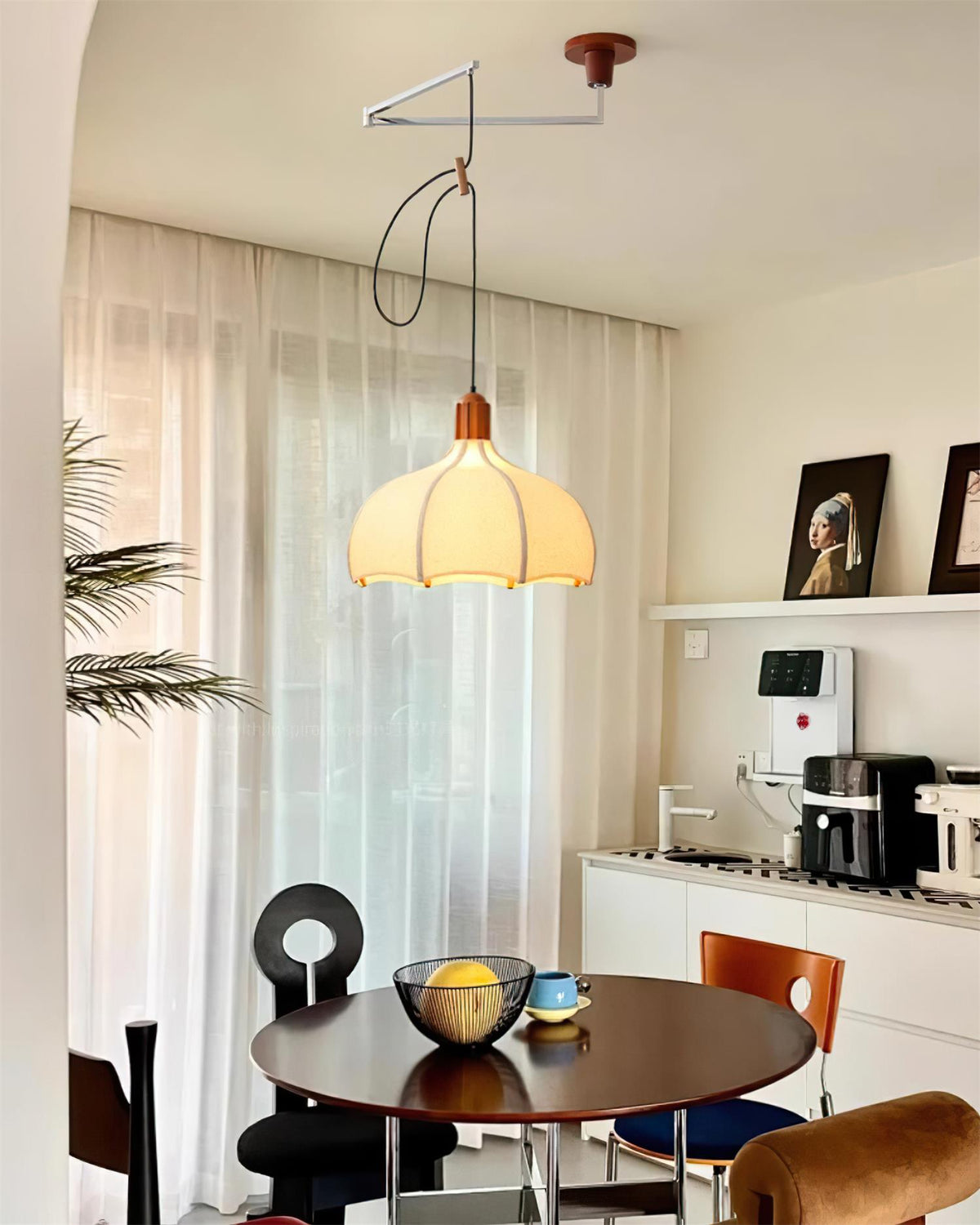 Adjustable Height Walnut Fabric Pendant Light E26 E27