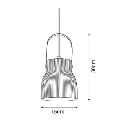 Ribbed White Ceramic And Brass Handle Pendant Lamp