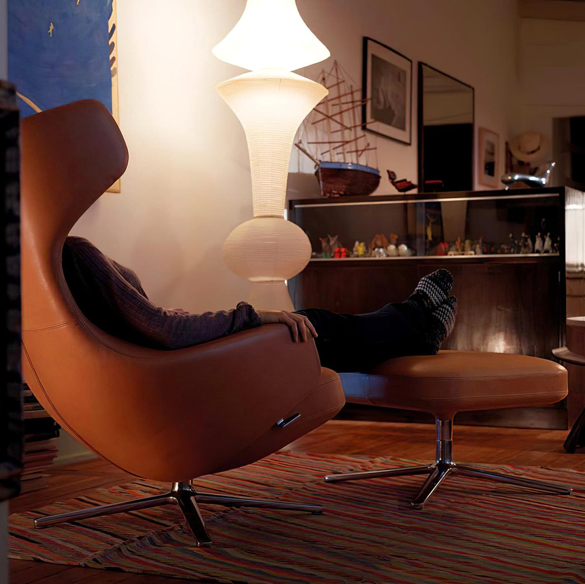 Vertical Sculptural Pendant Light With Warm Paper Glow