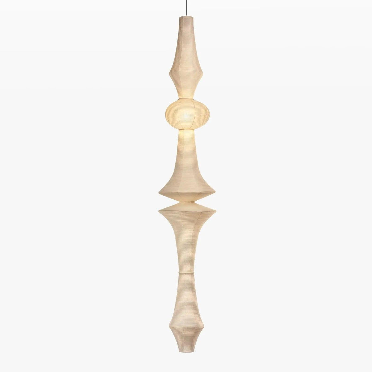 Vertical Sculptural Pendant Light With Warm Paper Glow