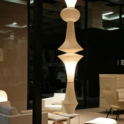 Vertical Sculptural Pendant Light With Warm Paper Glow