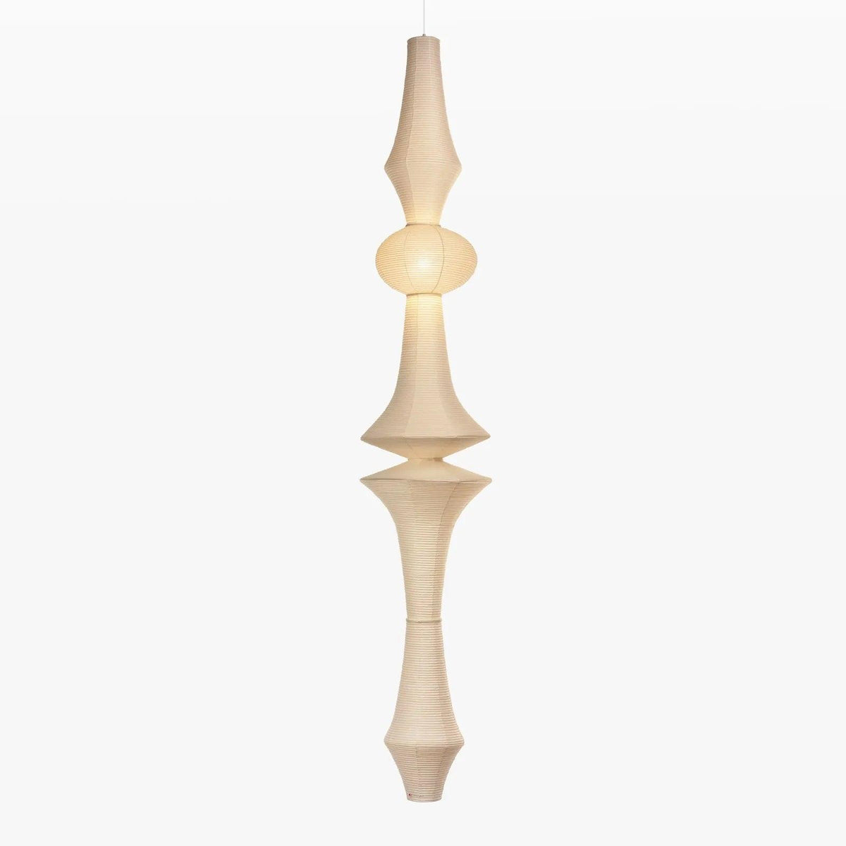 Vertical Sculptural Pendant Light With Warm Paper Glow