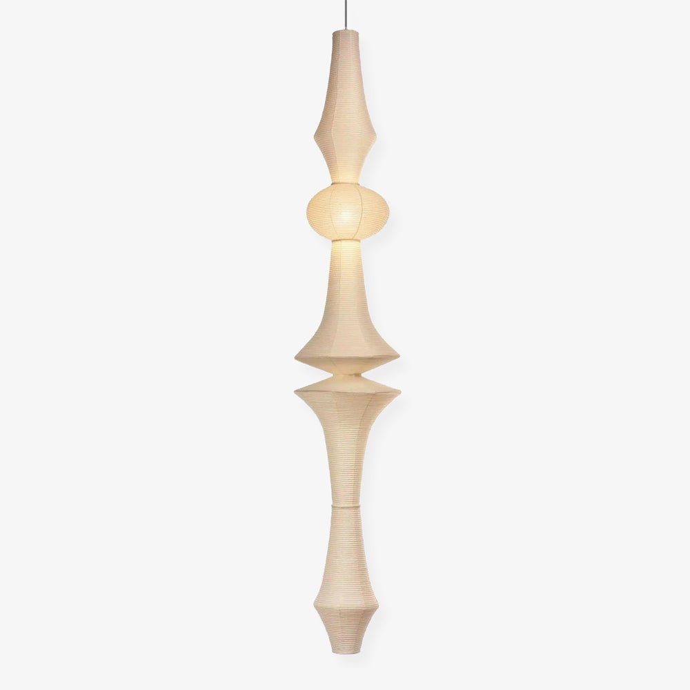 Vertical Sculptural Pendant Light With Warm Paper Glow