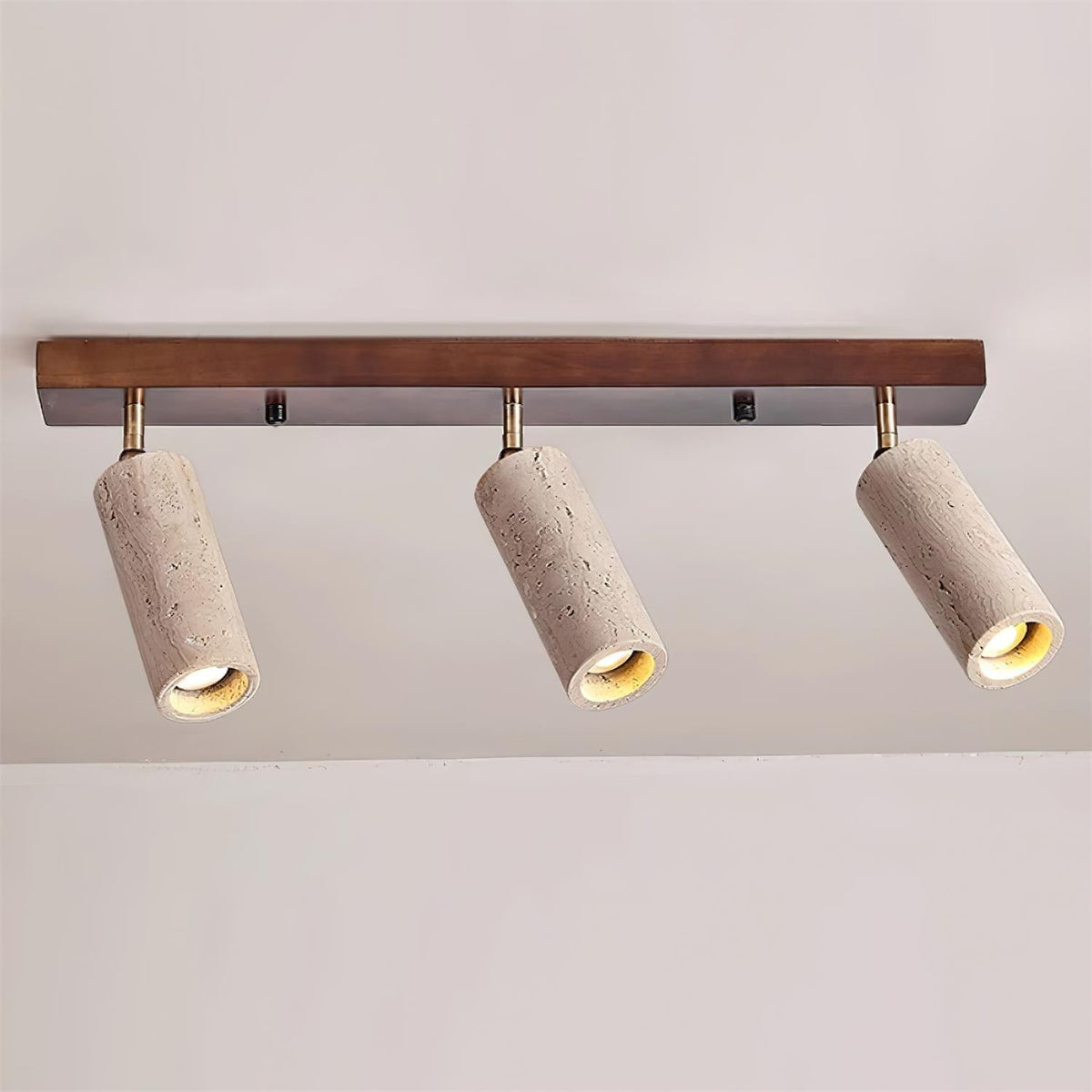 Three Adjustable Heads Dimmable Walnut Canopy Ceiling Spotlight