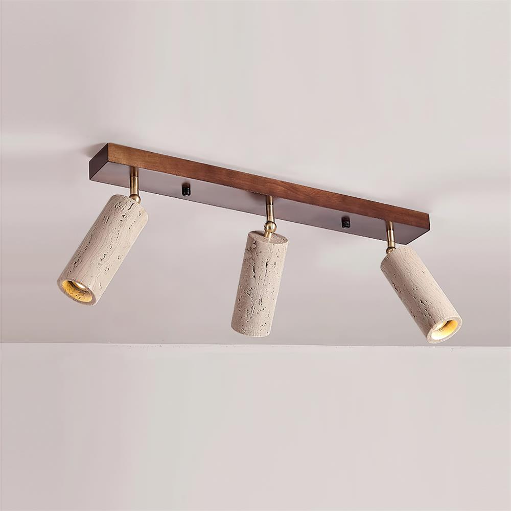 Three Adjustable Heads Dimmable Walnut Canopy Ceiling Spotlight
