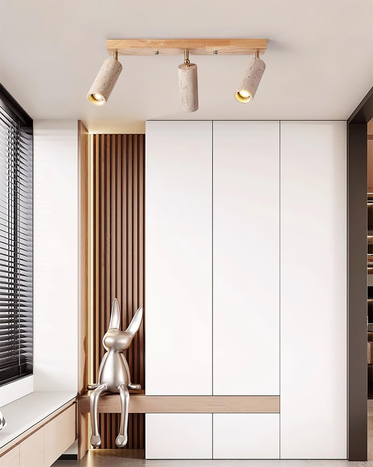 Three Adjustable Heads Dimmable Walnut Canopy Ceiling Spotlight